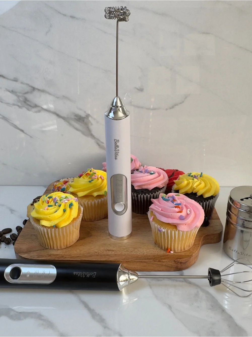 Bella Vita White Milk Frother - Rechargeable Handheld Foam Maker